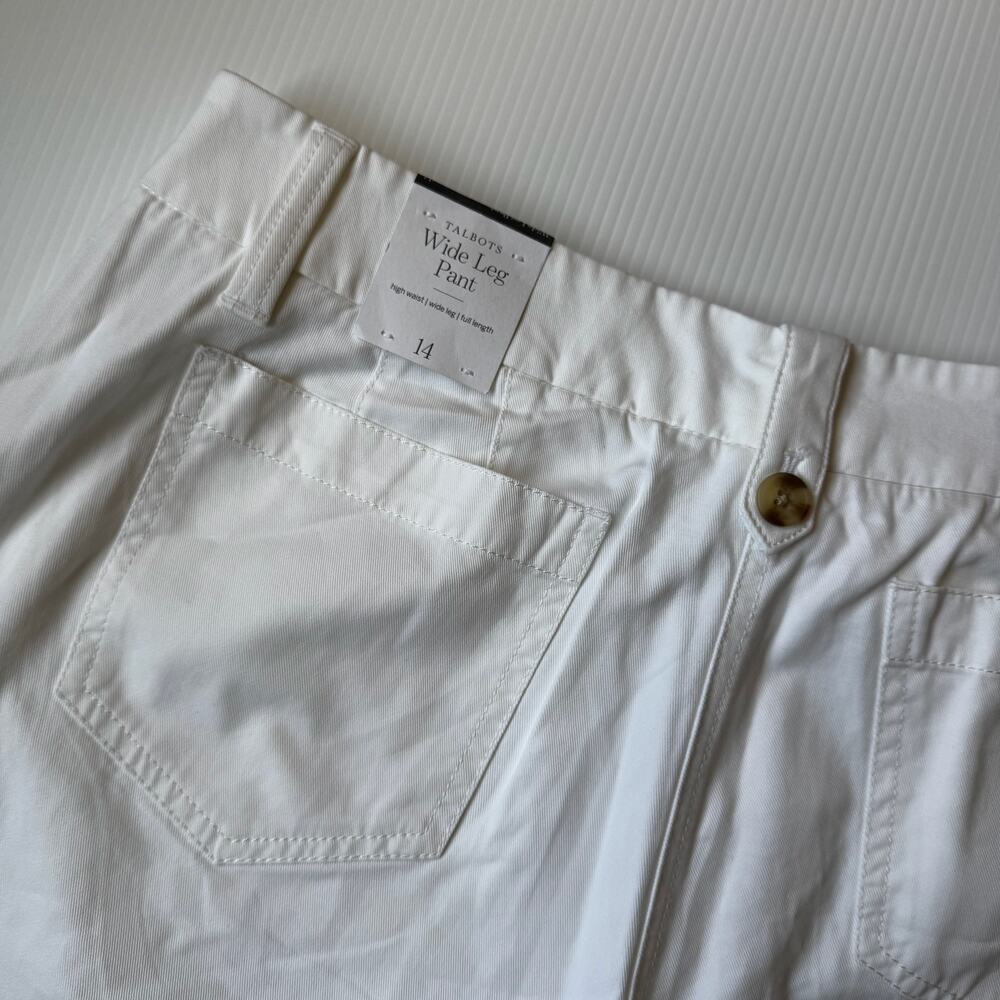 Talbots Wide Leg Pant White NWT Sz 14 Cotton Modal Trouser Chino Summer Resort - Picture 13 of 15